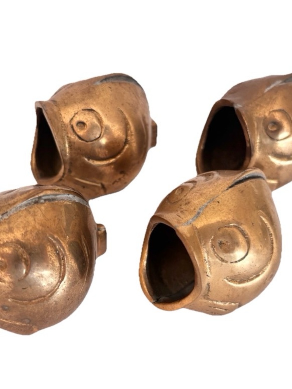 4 Vintage MCM Solid Brass Fish Ashtray Open Mouth Koi Retro Kitsch Decor Aged